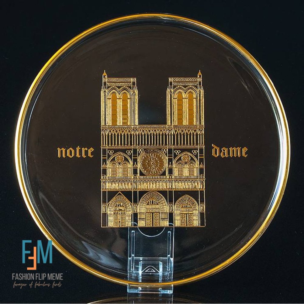 Vintage 1970 Orrefors 1st Annual Notre Dame Clear Crystal & Gold Plate RARE Find